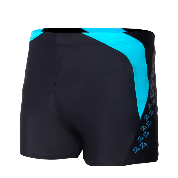 Czarne kąpielówki męskie bokserki ZAGANO 2378-02 z turkusowymi wstawkami i ozdobnym wzorem w postaci logo na bokach. Sportowy, dopasowany fason idealny na basen i do pływania.