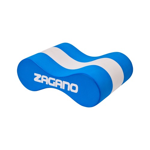 Niebiesko-biały pływak treningowy ZAGANO PULL BUOY BLUE-WHITE z pianki EVA i białym logo marki. Ergonomiczny, ósemkowy kształt ułatwia umieszczenie między udami, pozwalając skupić się na pracy ramion i doskonaleniu techniki pływania.